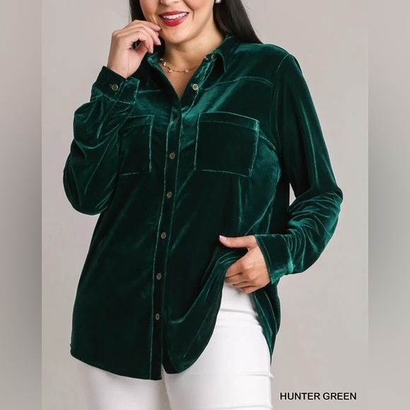 Velour Evergreen Button Down - Picture 1 of 2